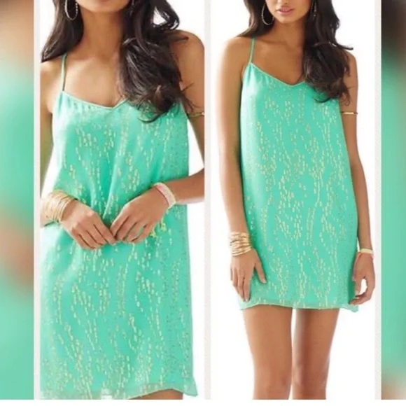 Lilly Pulitzer | Dresses | Lilly Pulitzer Mint Green And Gold Flowy Short  Summer Dress | Poshmark